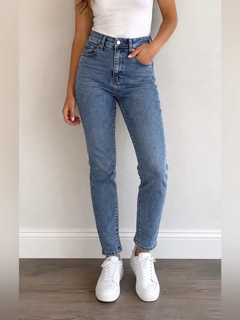 Good American High Waisted Straight Jeans Blue Wash 00/24 Minimalist Casual
